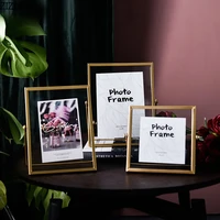 467 inch golden metal family photo frame ornaments square glass picture frames nightstand desktop decor nordic home decoration