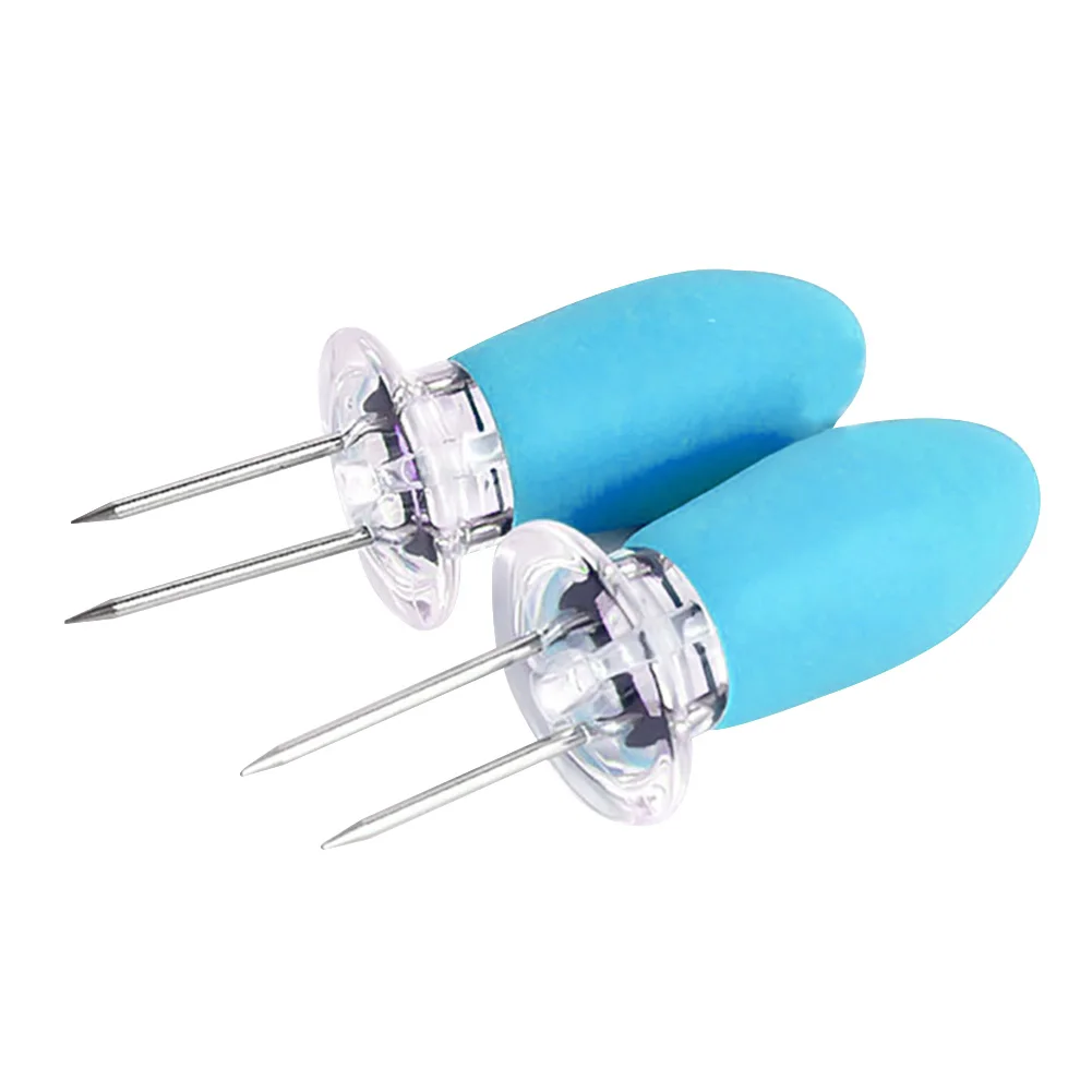 1 пара кукурузы вилки с Пластик ручка небольшой Нержавеющая сталь гриль вилка