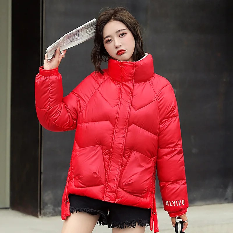 

Winter short down padded jacket women new Korean style stand-up collar bread jacket fashion casual letter printed cotton jacket