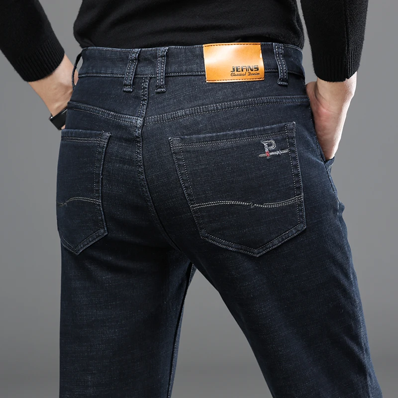 

2020 Winter Warm Jeans Men's Fashion Stretch Slim Blue Jeans Business Casual Brand Men's Clothing Large Size 40 42 44