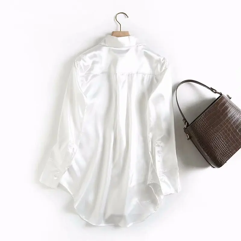 Withered new autumn blusas mujer de moda england office lady satin mulberry silk shirt kimono shirt womens tops and tshirt
