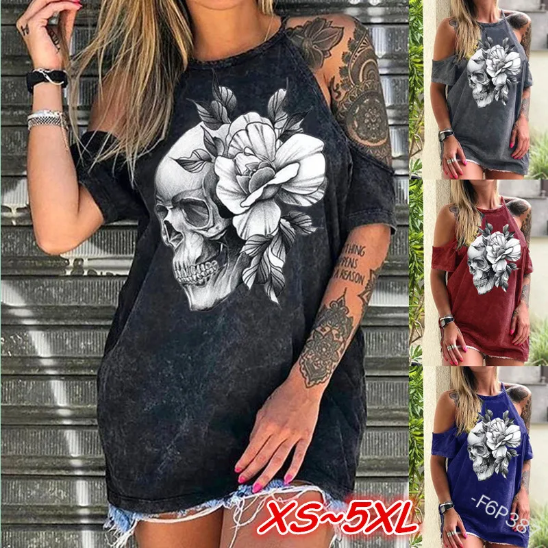 

Lugentolo футболка с рисунком черепа для женщин пикантные Графический Футболка лето, модное платье с круглым вырезом для шеи, платье без бретеле...