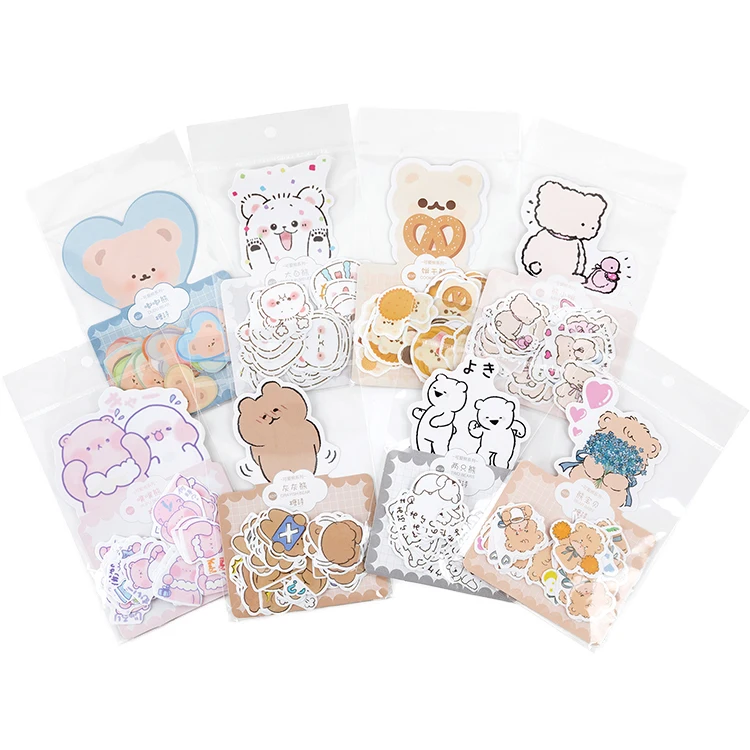

40pcs/box Pattern Sticker Scrapbook Cartoon Cute Bear Decoration Collage Hand Account School Stationery