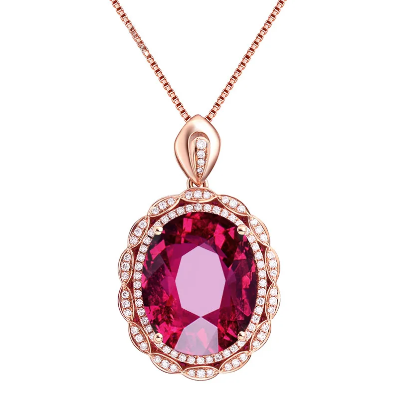 

14K Rose Gold Necklace Natural Ruby with Cushion Zirconia Pendant for Women Collares Mujer with Diamond Necklaces Gemstone Women