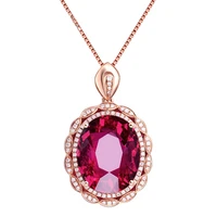 14k rose gold necklace natural ruby with cushion zirconia pendant for women collares mujer with diamond necklaces gemstone women