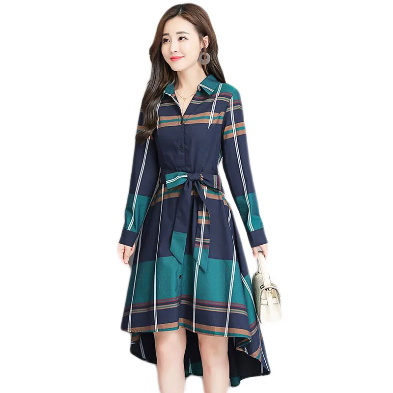 Women Grid Stripe Dress Elegant Lady Office Long Sleeve Tunic Bandage Midi Plus Size Autumn Winter E460 | Женская одежда