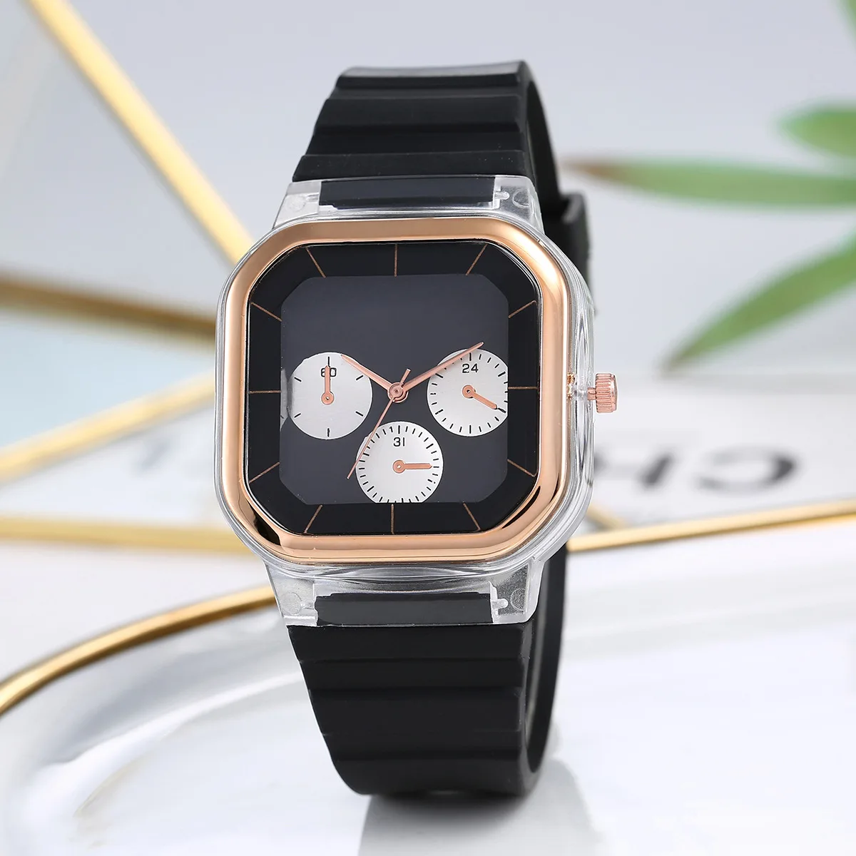

New Product Square Calendar Male And Female Student Casual Watch Pe Transparent Case Silicone Strap Quartz Watch