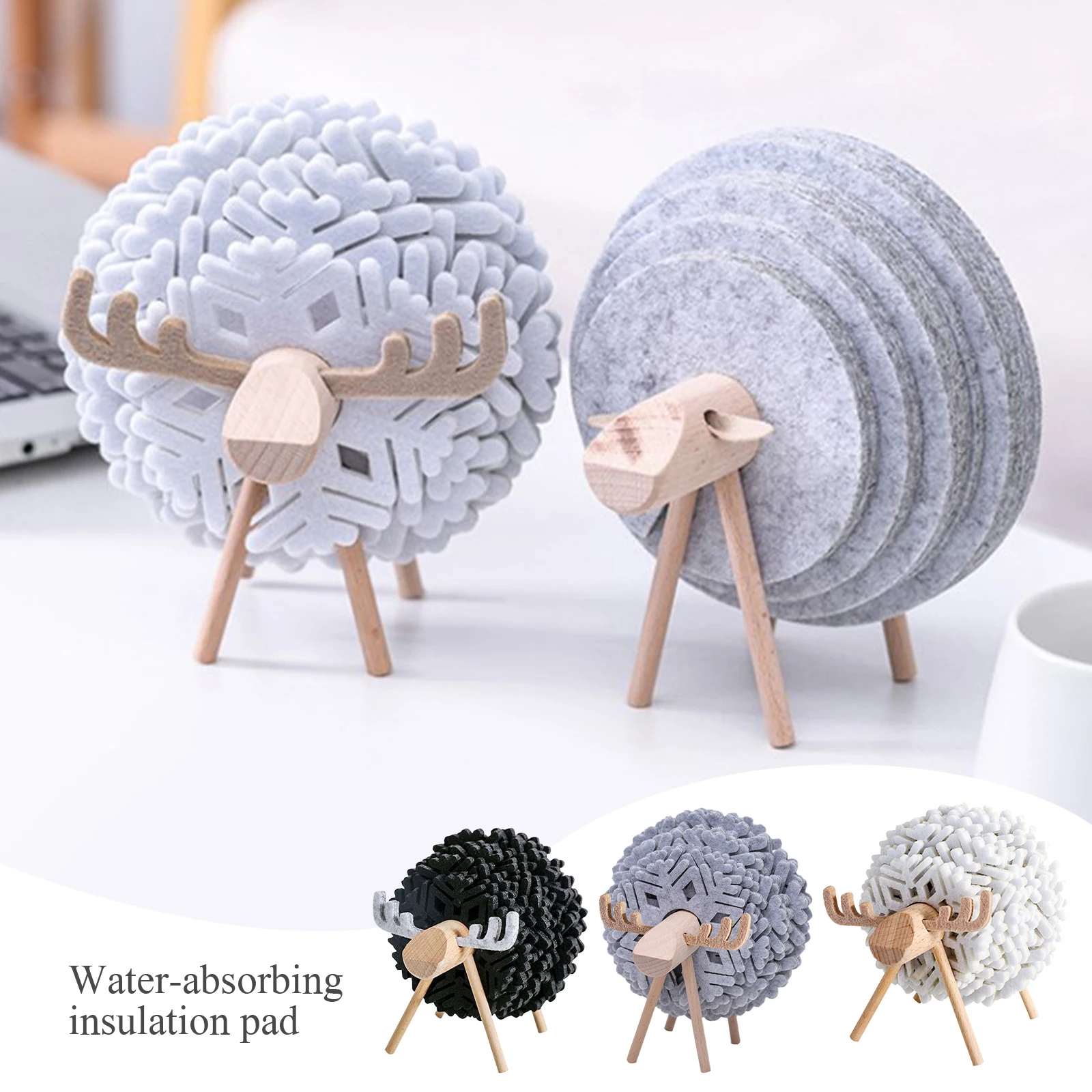 Подставки под чашки в форме овечки Нескользящие изолированные круглые войлочные