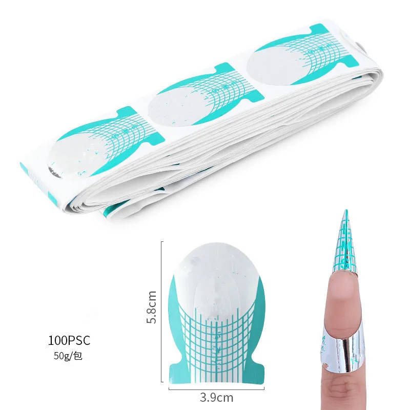 100pcs Nail Form Green Art French Acrylic UV Gel Tips Extension Sticker Builder Guide Stencil Manicure Tools |