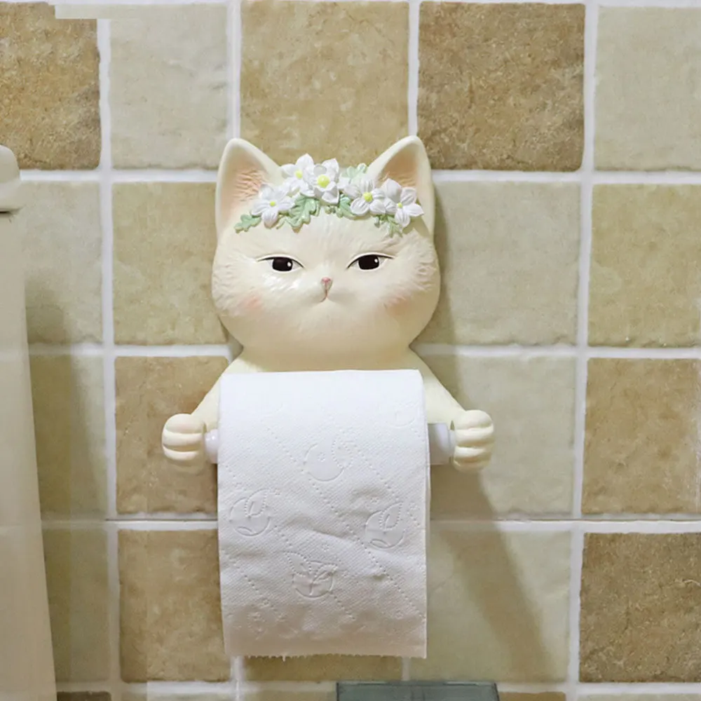 

1PC Cat Tissue Rack Bathroom Roll Paper Rack Punch Tissue Holder (Khaki)