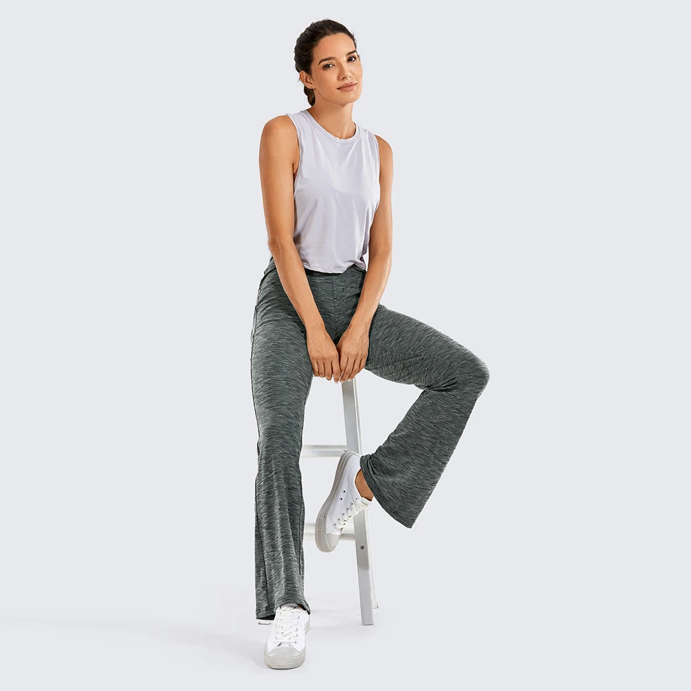 

CRZ YOGA Flare Yoga Pants for Women Bootcut Elastic Waist Mid Rise Causal Bootleg Work Pants with Pockets