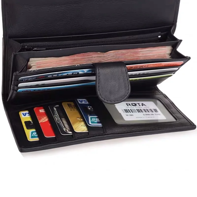 Мужской длинный черный бумажник в три сложения из натуральной кожи стиле унисекс