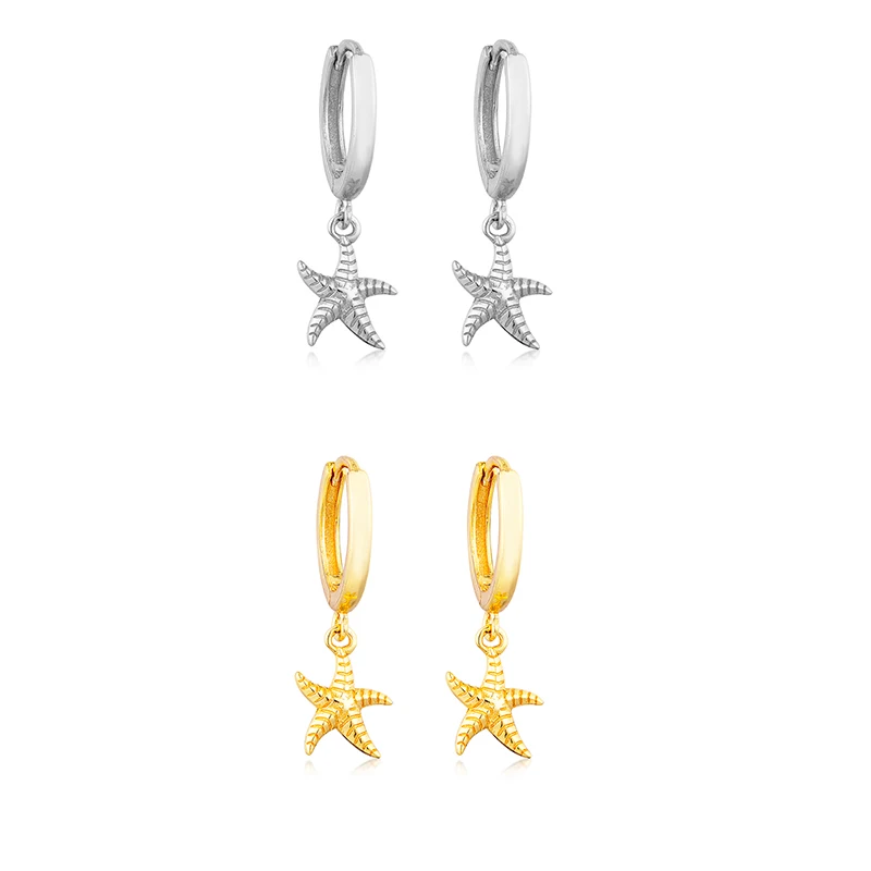 

Silver Gold Color Hoop Earring Seastar Starfish Gold Earrings Small Cute Fashion Ear Jewelry for Women Dainty Earrings Wholesale