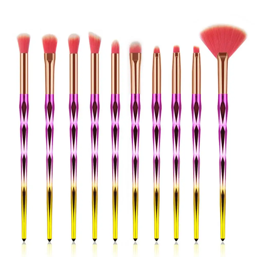 Yellow purple Yiwa 10 шт. кисти для макияжа основа для макияжа Косметические Тени для бровей Кисточки для макияжа - Handle Color: Yellow purple