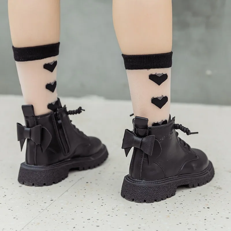 

Fashion Bow Girl Booties PU Leather Casual Short Boots For Kids Girls Ankle Boots Zipper Soft Sole Anti Slip Children's Shoes