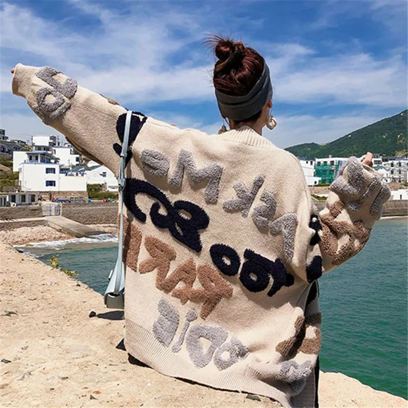 Женский Теплый кардиган ZOGAA Свободный Повседневный Кардиган с 3D буквенным