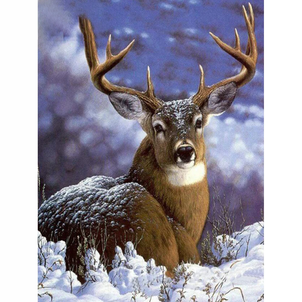 

Алмазная живопись с животными, оленем, полная выкладка, квадратная, круглая Алмазная вышивка, мозаика с оленем, картина стразы, пейзаж, зимни...
