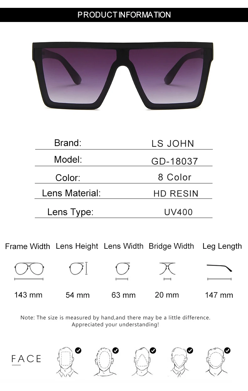

LS JOHN Oversized Square Sunglasses Women 2021 Fashion Shades for women Retro Sun Glasses Women Big Frame Vintage Eyewear UV400