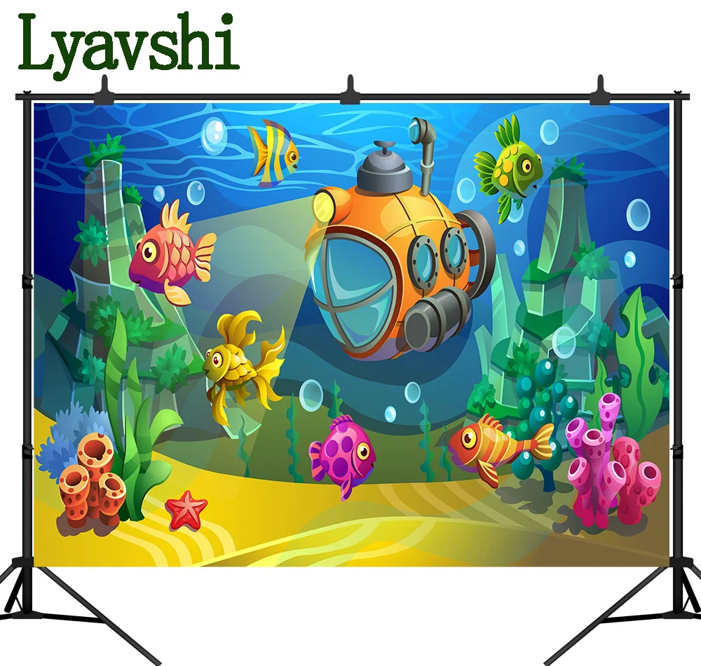 

Фоны для фотосъемки детей мультфильм Рыба Морской мир подводная лодка узор на заказ День Рождения Вечеринка Фото фоны фотосессия