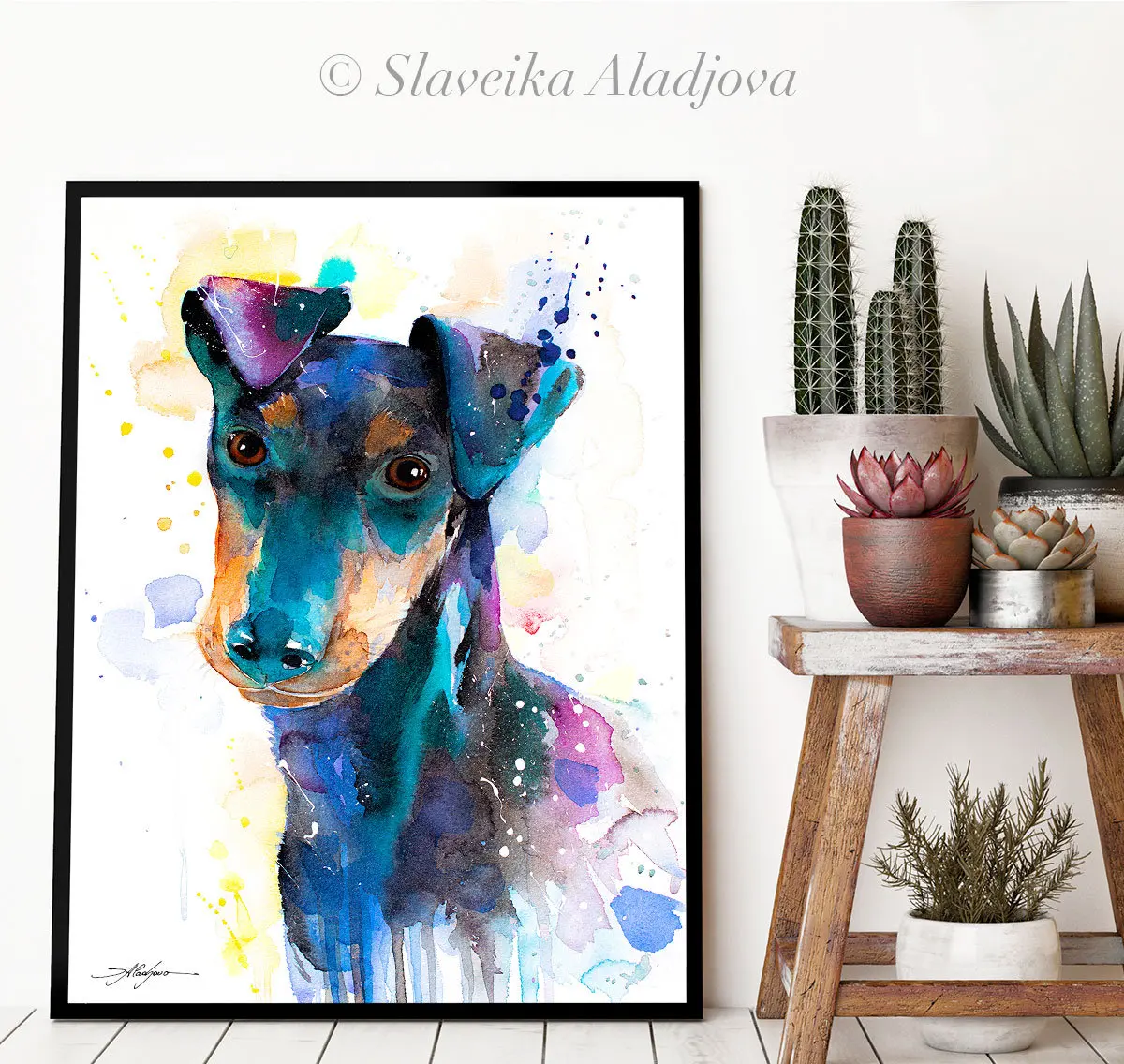 Декоративная картина Манчестерского терьера Slaveika Aladjova, иллюстрация животных для домашнего интерьера, современное искусство собак.