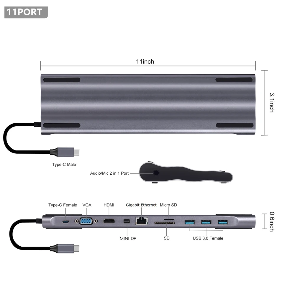Тип c док-станция алюминий 11 в 1 к HDMI кард-ридер RJ45 PD для зарядного устройства Аудио MacBook samsung Galaxy usb c концентратор