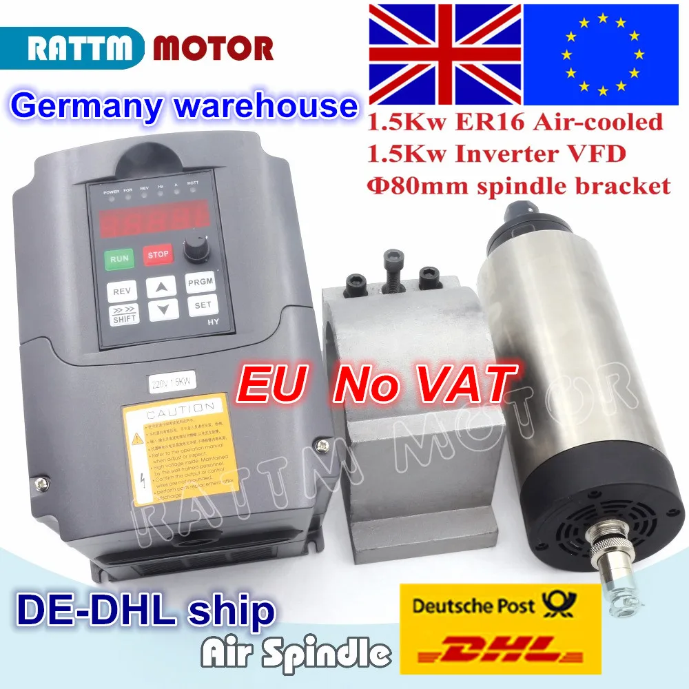 

EU free VAT 1.5KW Air-cooled spindle motor 80x200mm ER16 & 1.5KW VFD 220V inverter & 80mm cast aluminium bracket for CNC Milling