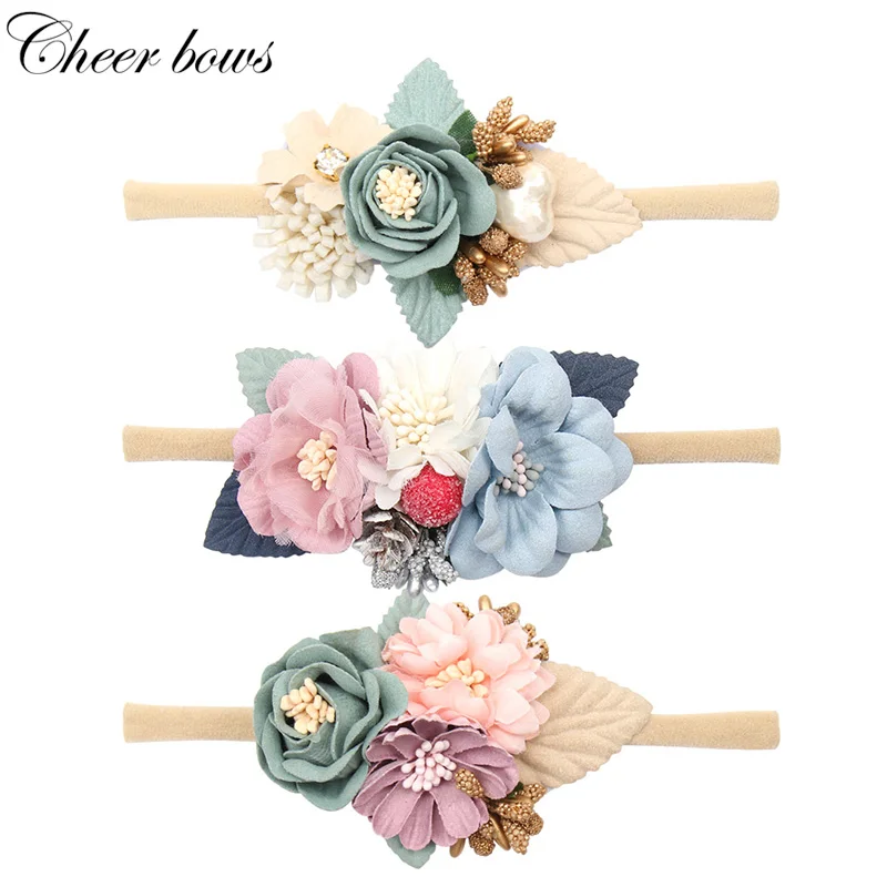 Детский обруч для волос с искусственными цветами нейлоновые обручи девочек