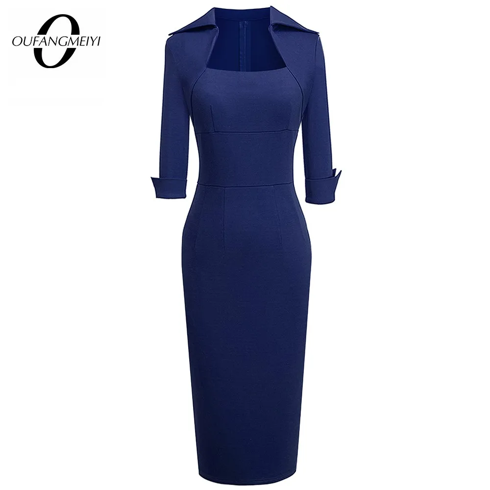 Женское однотонное облегающее деловое офисное винтажное повседневное осеннее