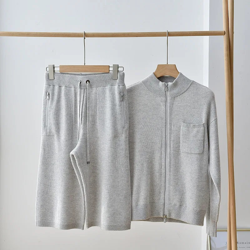 

Masigoch зимний комплект из 2 предметов 100% кашемировая трикотажная одежда женская зимняя толстая верхняя одежда на молнии плюс короткие джогге...