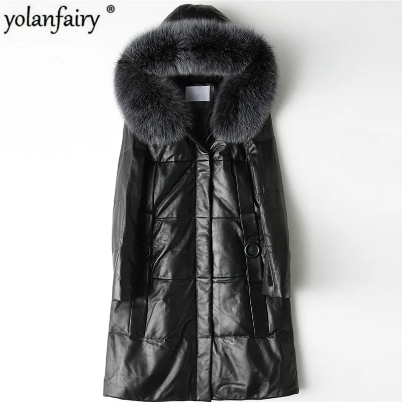 Зимняя женская куртка из натуральной кожи 2020 пальто овечьей с лисьим мехом