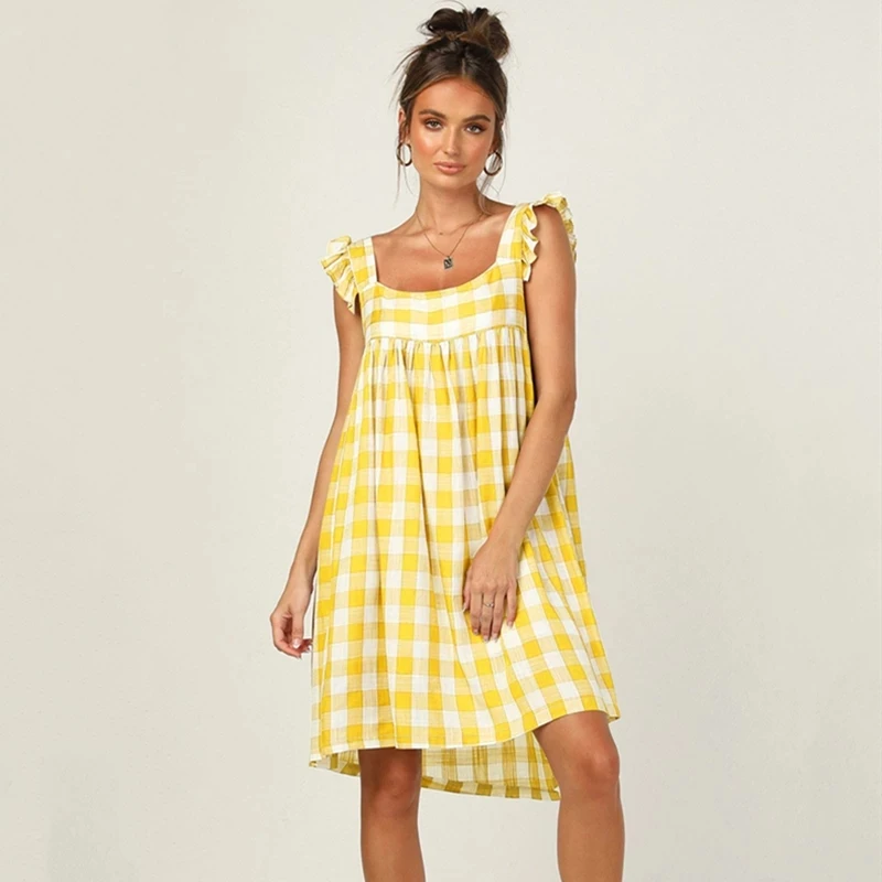 

BornToGirl Maternity Summer Dress 2021 Pregnant Women Sleeveless Square Neck Blue Yellow Khaki Green Dress Maternity Clothing