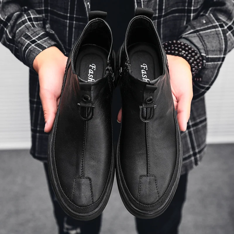 BESCONE/мужские Ботильоны черные кожаные водонепроницаемые повседневные деловые