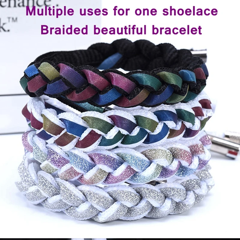 

1Pair Reflective Shoelaces Laser sequin Shoelace Weave Braided bracelet Sneakers Running Shoes lace Adult children shoe strings