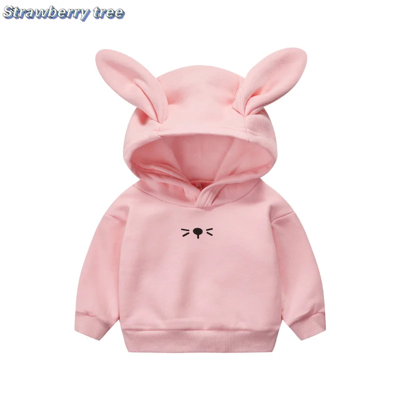 

Осенняя хлопковая толстовка для маленьких мальчиков и девочек с милыми кроличьими ушками детские толстовки Свитшот детская одежда мультяш...