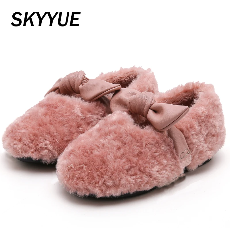 Новая зимняя детская обувь принцессы Обувь с бантом для маленьких девочек