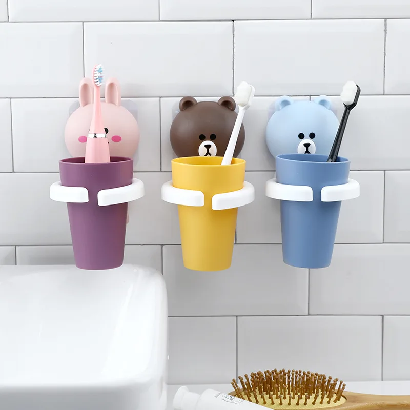 

Cartoon Animal Toothbrush Holder Punch-Free Bathroom Wall-Mounted Mouthwash Cup Comb Toothpaste Tube Suspension Storage Rack