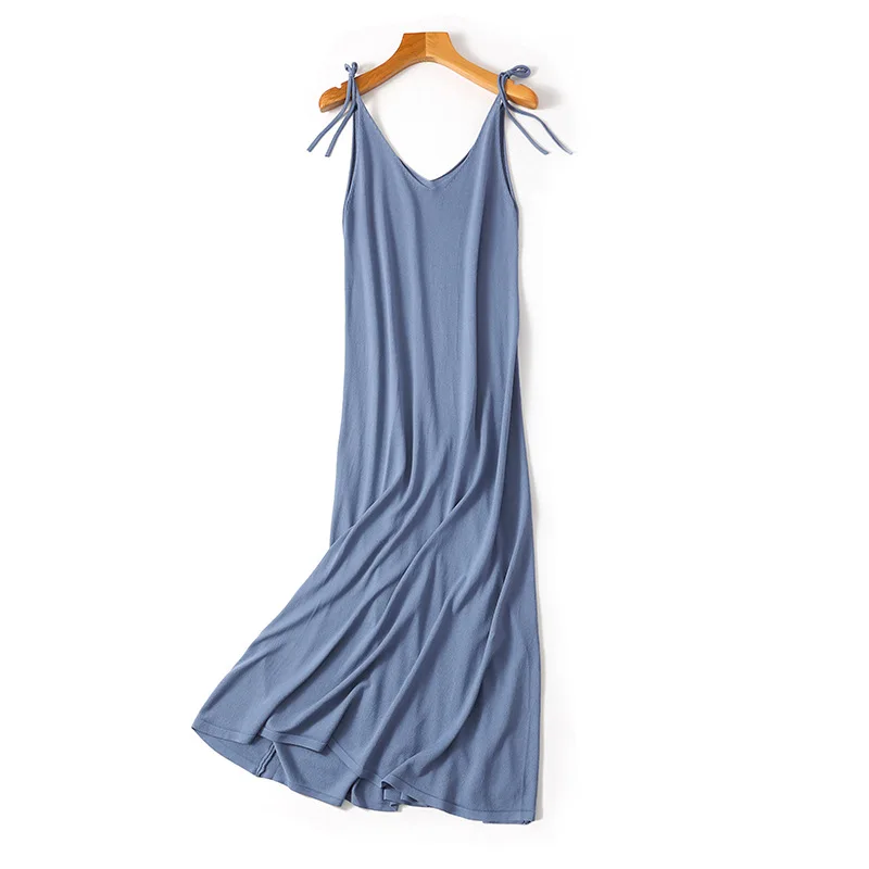 Женское летнее длинное трикотажное платье без рукавов с V образным вырезом и