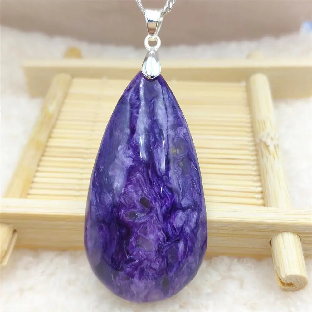 

100% Natural Charoite Purple Women Water Drop Pendant 46x28x11mm From Russia Necklace Jewelry Fashion Bead AAAAA