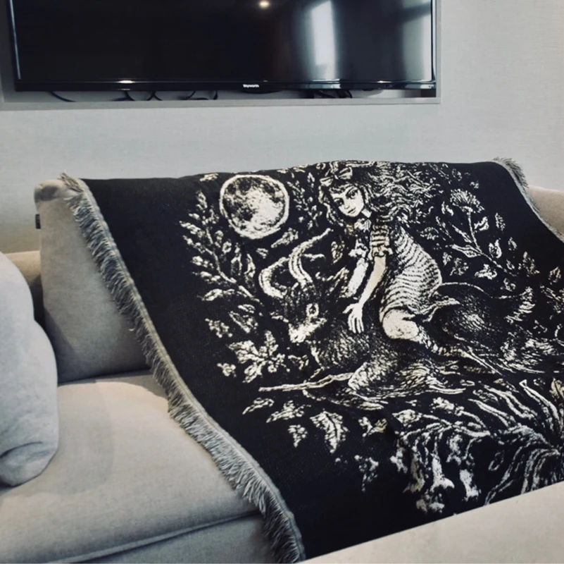 Witch Black Sofa Throw Blanket Knitted Chair Cover Couch Carpet Cotton Travel Bedding Tapestry Beach on - Покрывало для дивана Witch Black, вязаное, на стул, с чехлом, для дивана, хлопковое, для путешествий, постельные принадлежности, тапестрия, для пляжа