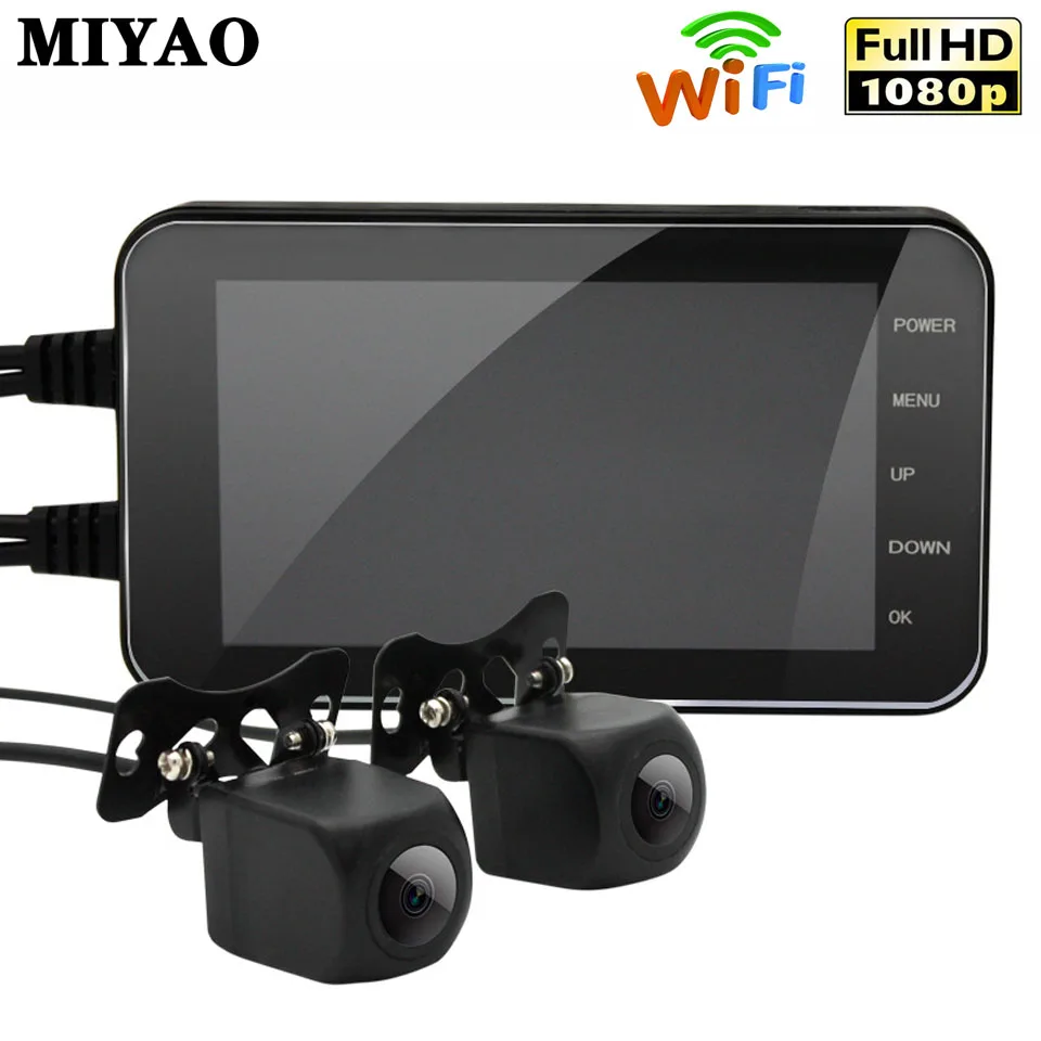 4 дюйма Wi-Fi мотоцикл DVR камера HD 1080P Dash Cam мото Водонепроницаемый двойной объектив спереди и сзади Просмотр видео Регистраторы 170 градусов угол