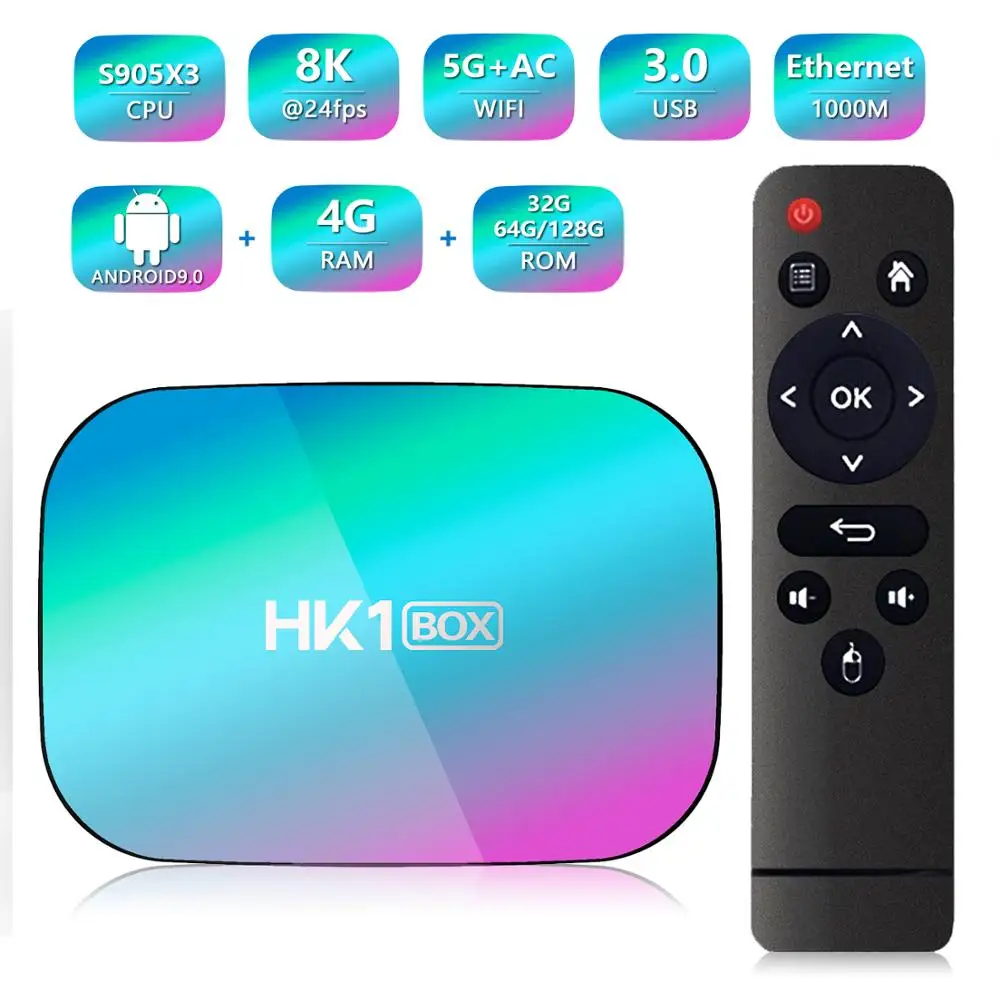 ТВ приставка HK1 8K Android 9 0 Amlogic S905X3 4 Гб 128 ГБ двойной Wi Fi 1000 м Ethernet BT4.0 HDR H.265