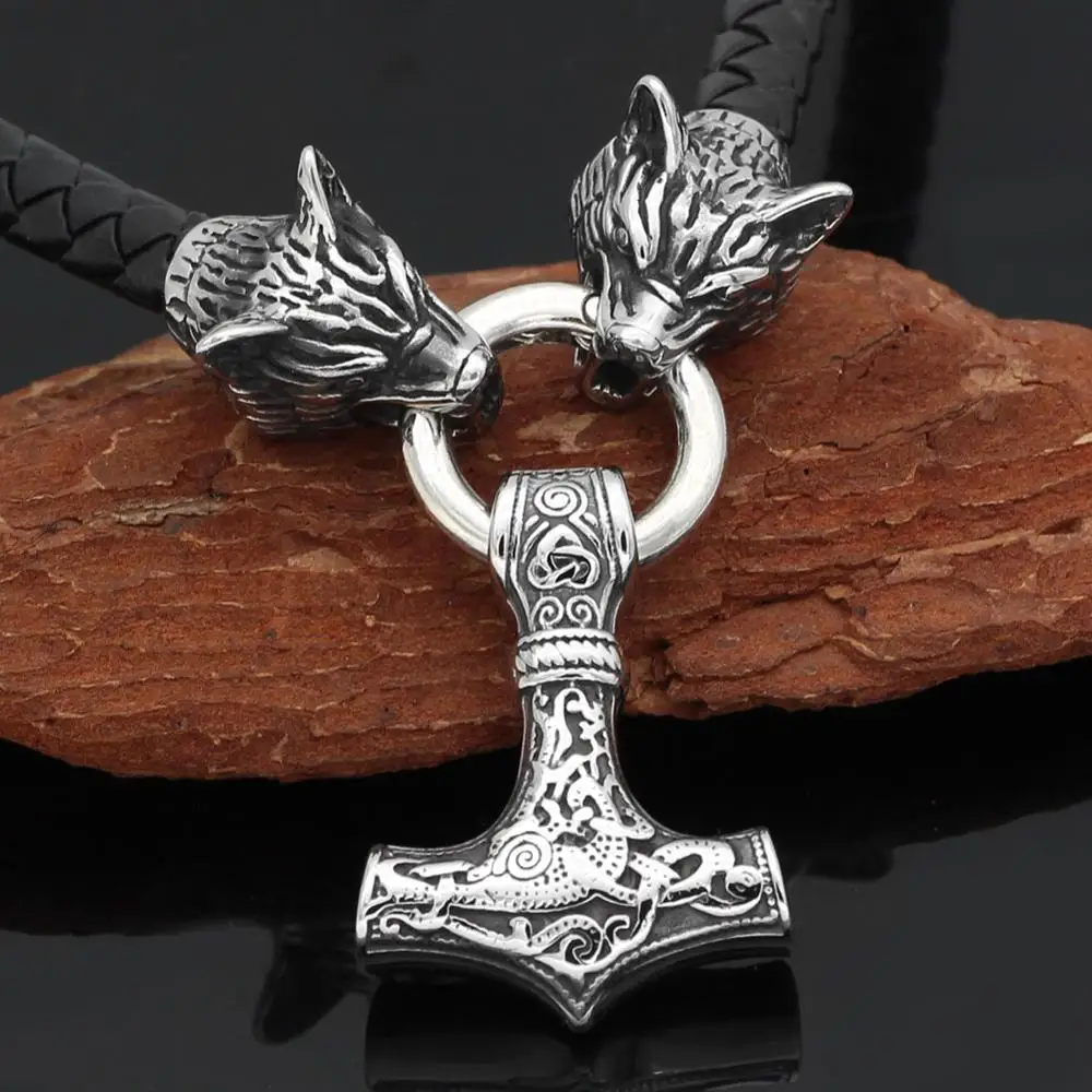 Мужское ожерелье с головой волка из нержавеющей стали кулон в виде молота