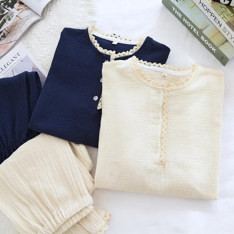 Housewear Women's Pajamas Sets Cotton Suit Large Spring Summer Nightwear New Long Sleeve Round Neck Female Sleepwear Nightgown