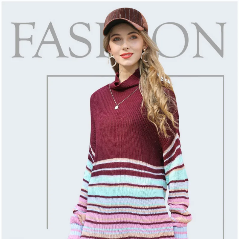 

Sweater women's 2020 autumn/winter new loose-striped knit sweater with a half-high-necked sweater winter clothes women