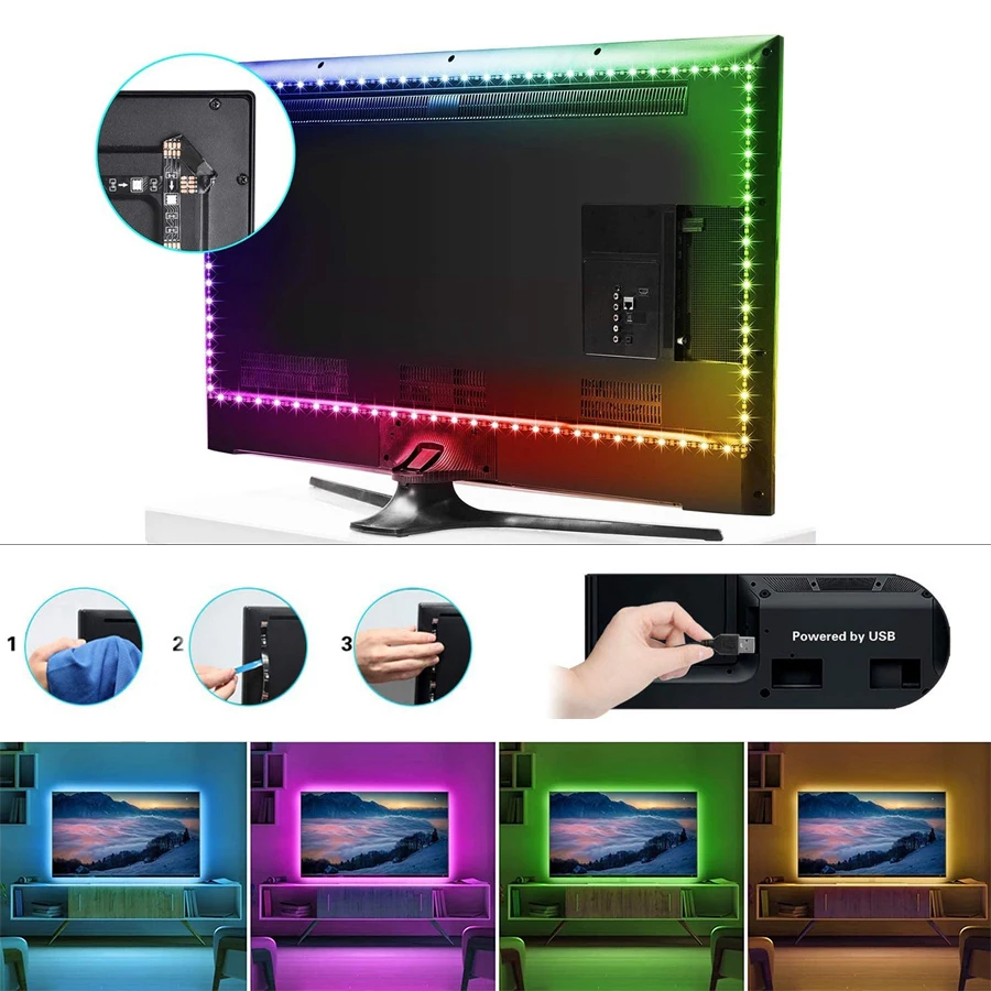 светодиодная лента usb Светодиодная гибкая RGB для подсветки компьютера 5 В 1 м 2 3 4 на