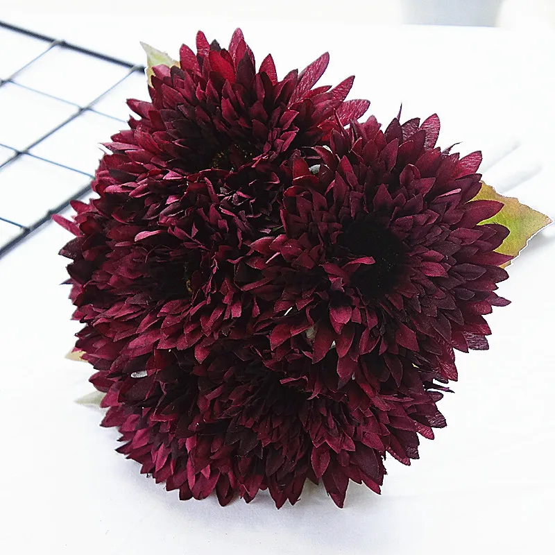 Wine Red Ручной работы многослойный Подсолнух букет Гербера Искусственные цветы украшение дома свадебные фотографии шелковые цветы Флорес - Цвет: Wine Red