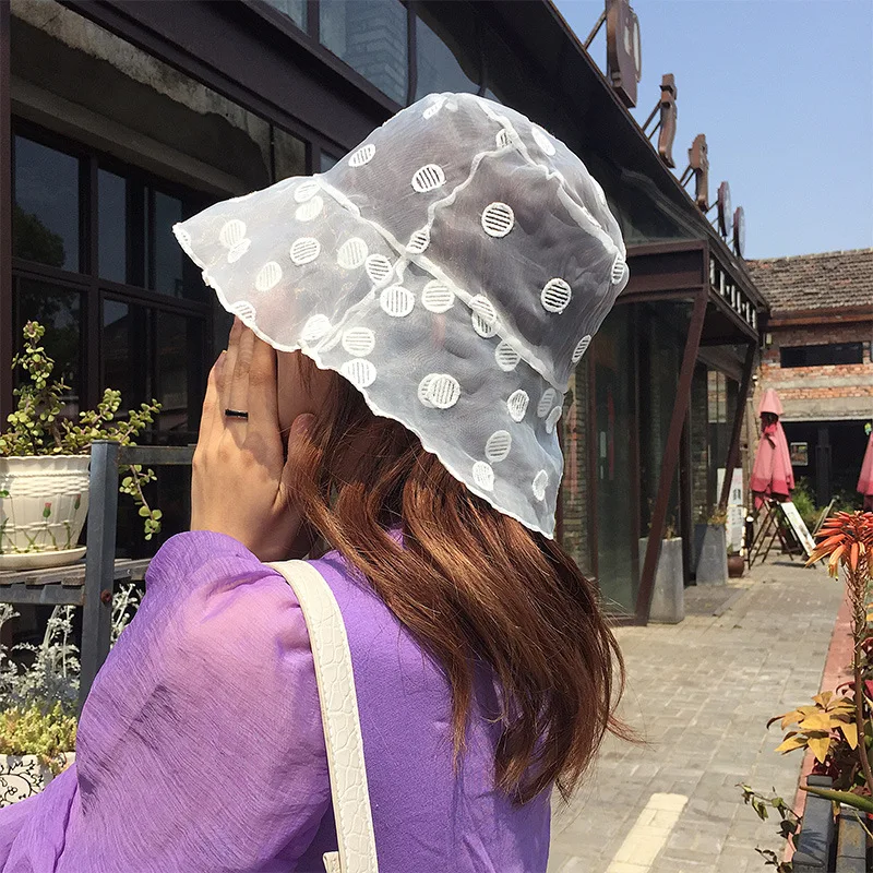 Шляпа от солнца в горошек женская тонкая Панама из тонкого дышащего кружева