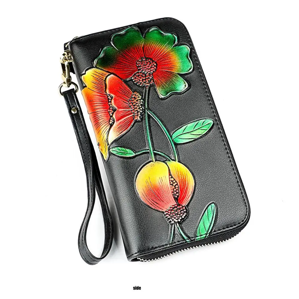 Кошелек женский кожаный на молнии с RFID-защитой принтом ручная роспись | Багаж и