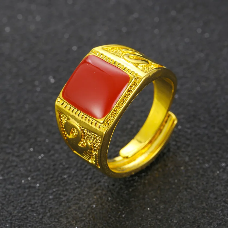 

Qiongfu luxury jewelry Red green black dripping open ring brass plating gold ring men's ring imitation gold gemstone ring
