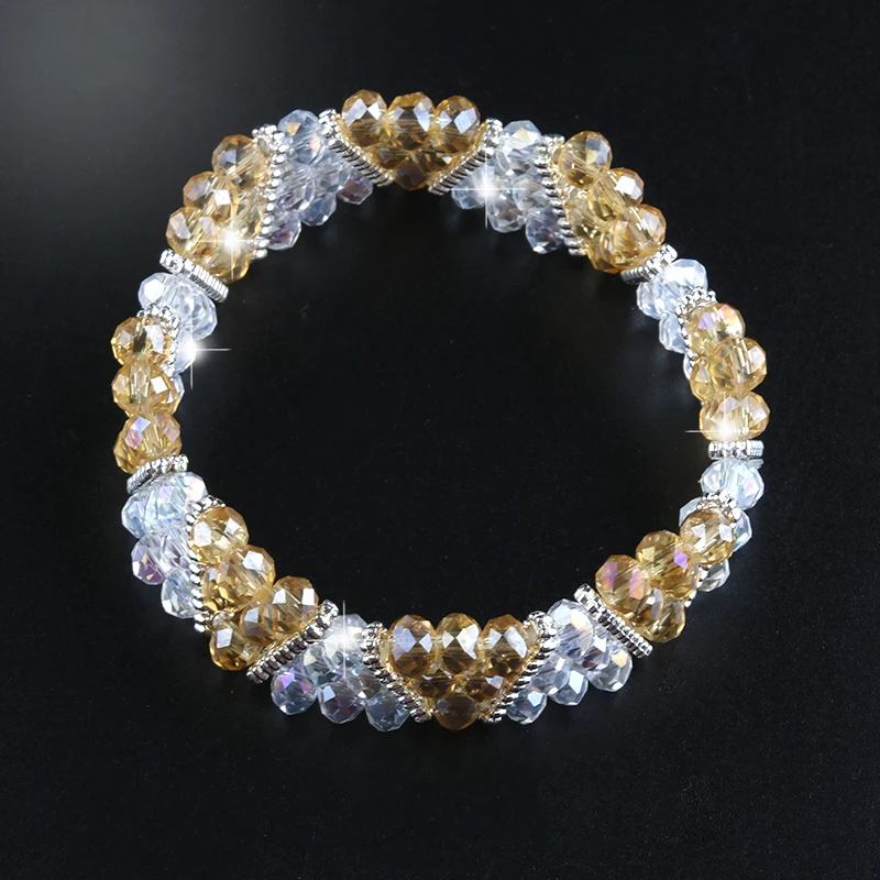 Женский браслет с бусинами и многослойными кристаллами простой изящный черный в